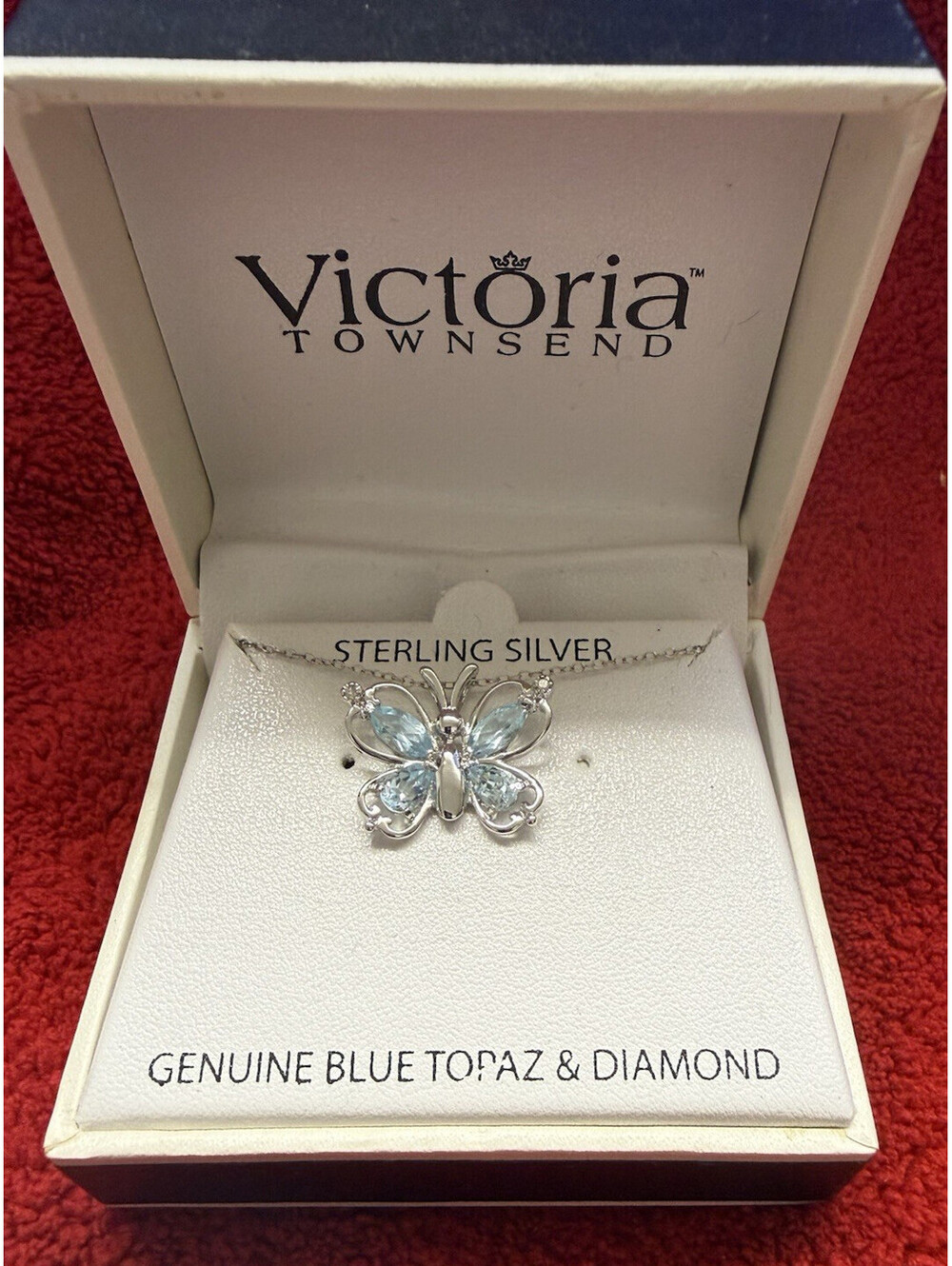 Victoria Townsend Genuine Blue Topaz & Diamond Butterly Sterling Silver necklace